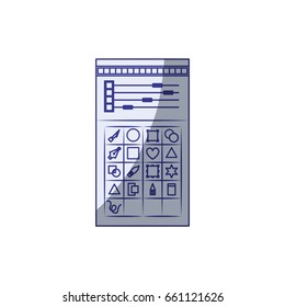 white background with blue shading silhouette of color palette and tool box for designer graphic vector illustration