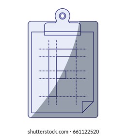 white background with blue shading silhouette of table notepad with sheet and geometric design vector illustration