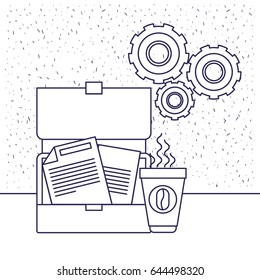 white background with blue silhouette of executive suitcase teamwork vector illustration
