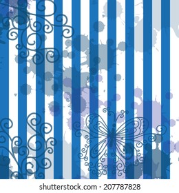 a white background with blue stripes with ink blots and patterns vector