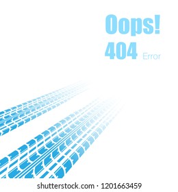 White background with blue tire track path and 404 error page sample