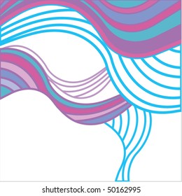 White background with blue, turquoise, pink, and violet waves