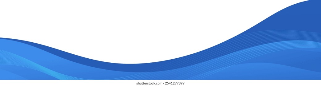 A white background with a blue wave in the bottom right corner. The wave has thin light blue lines inside it.