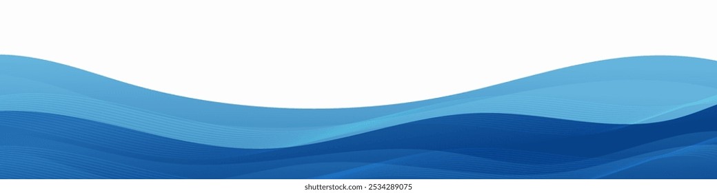 Ein weißer Hintergrund mit einem blau-wellenförmigen Design, das aus mehreren Schichten blauer Linien und Kurven besteht.