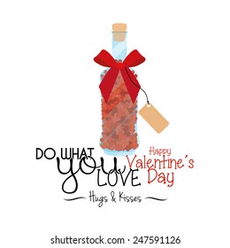 a white background with a bottle with hearts and text for valentine's day