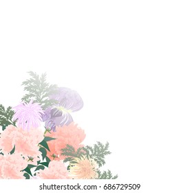 White background with a bouquet of flowers, vector illustration