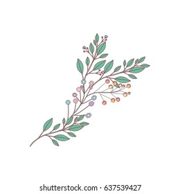 white background of branch with leaves and small flowers in light colors vector illustration