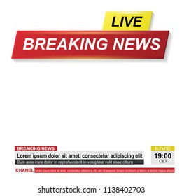 White background with Breaking news banners and text block