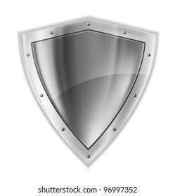 White background with bright silver steel shield
