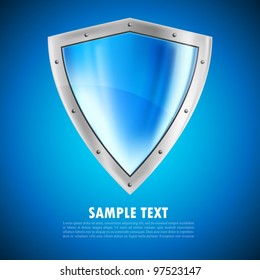 White background with bright silver steel shield