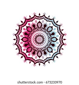 white background with brightness red wine and light blue brilliant flower mandala vintage decorative ornament vector illustration