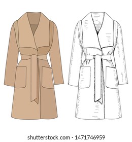 white background, brown autumn women coat