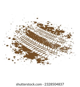 White background with brown grunge tire tracks and ink blots splash