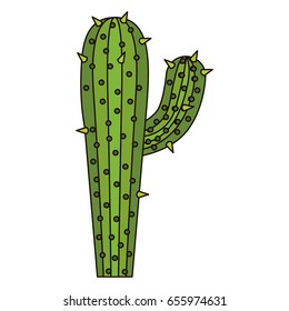 white background with cactus with big branch with thick contour vector illustration