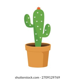 white background with cactus of three branch in pot vector illustration