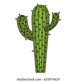 white background with cactus with two branches on top and thick contour vector illustration
