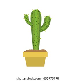 white background with cactus with two branches on top in pot vector illustration
