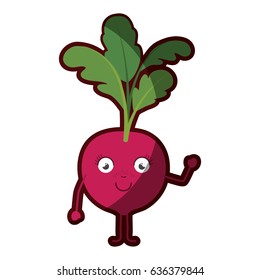 white background with cartoon of beet with leaves and half shadow vector illustration
