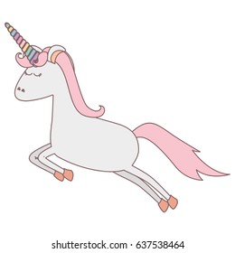 white background with cartoon unicorn jumping vector illustration