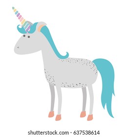 white background with cartoon unicorn standing vector illustration