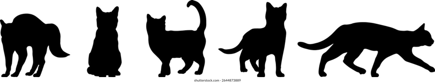 White background cat silhouette set black and white.
