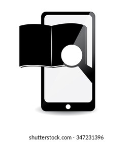 White background with a cellphone and an e-book icon
