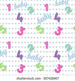 white background in children's colored polka dots with numbers
