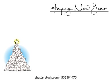 White background with Christmas tree of baseball and Happy New Year. Vector illustration