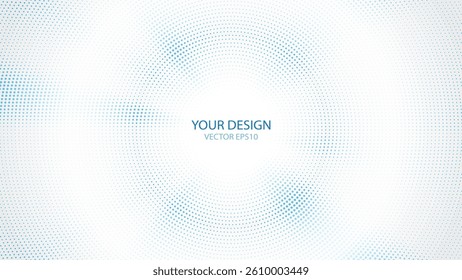 White background with circle blue halftone dots effect and space for text, vector illustration, flat design, minimalist, simple lines. Digital banner design, web presentation, flyer print.