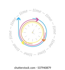 White background. circle the word "time" pointer arrow cycle concept of time or working hours icon. logo design template