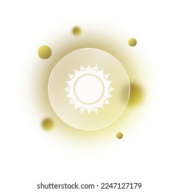 Fondo blanco con círculos y pantalla de vidrio de formas borrosas. Icono de ejemplo de sol de gasmorfismo