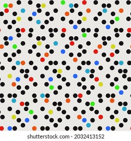 White background and circles. Colorful dots but some of them are black. Vector.