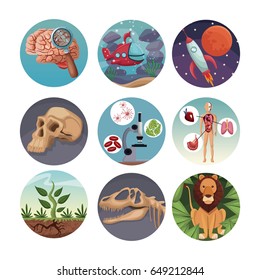 white background with circular buttons with picture world evolution inside