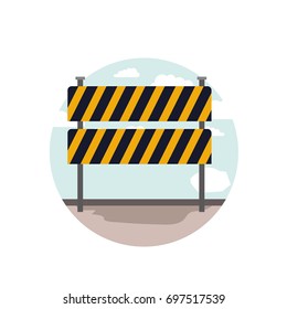 white background with circular scene city landscape and traffic barrier vector illustration