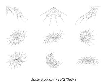 white background cobweb line illustration set.