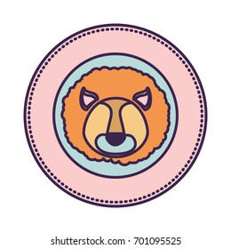 white background with color circular frame decorative and faceless lion animal vector illustration