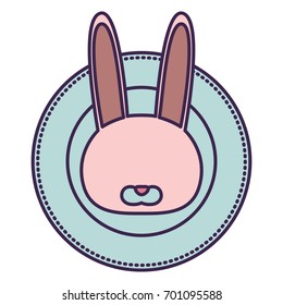 white background with color circular frame decorative and faceless rabbit animal vector illustration