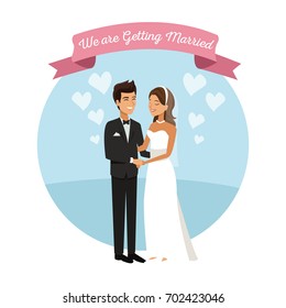white background with color circular frame poster of newly married couple groom holding hands
