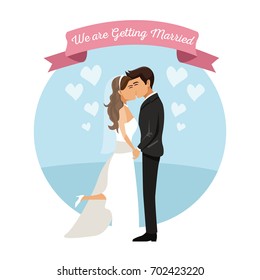 white background with color circular frame poster of newly married couple kissing