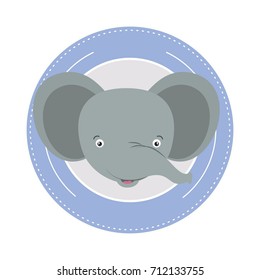 white background with color frame decorative and face elephant cute animal vector illustration