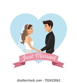 white background with color heart shape frame poster of couple holding hands just married