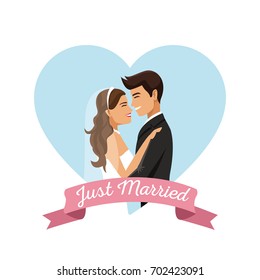 white background with color heart shape frame poster of couple just married