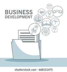 white background with color sections shading of folder documents with floating icons business development