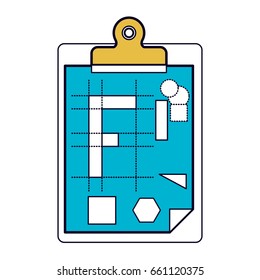 white background with color sections silhouette of table notepad with sheet and geometric design vector illustration