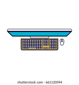 white background with color sections silhouette of desktop computer in top view vector illustration