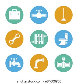 white background with color set of plumbing icons in circles