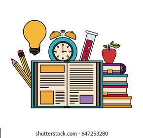 white background with color silhouette set college education items vector illustration