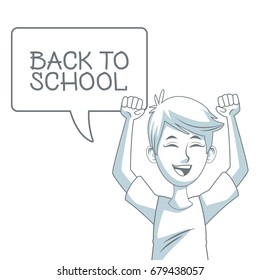 white background with color silhouette shading of guy student excited expression with textbox back to school