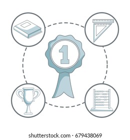 white background with color silhouette shading of label prize number one and icons elements academic around
