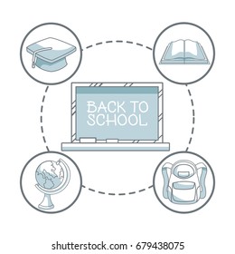 white background with color silhouette shading of chalk board with text back to school and icons elements academic around